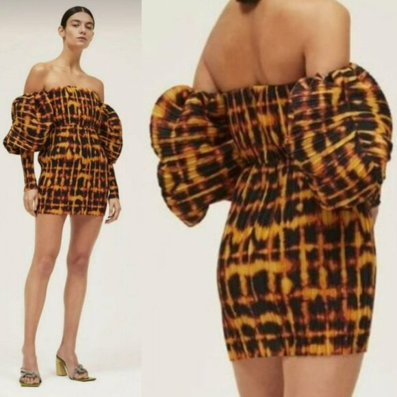 Solace London Leopard Print Mini Dress Mindy Kaling Artsy Exaggerated Sleeve - Picture 3 of 15